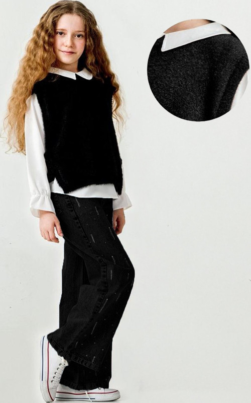KIZ ÇOCUK PELUŞ SÜVETER MODELLİ 3LÜ PANTOLONLU TAKIM