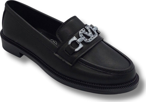 Kadın Siyah Taşlı Tokalı Rahat Comfort Taban Loafer Babet Ayakkabı tarzkltopuklubabet1