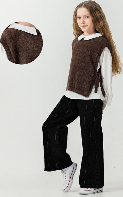 KIZ ÇOCUK PELUŞ SÜVETER MODELLİ 3LÜ PANTOLONLU TAKIM
