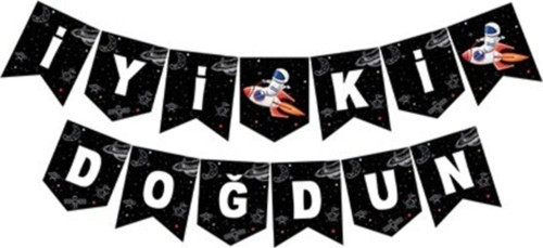 Astronot Uzay Temalı İyi Ki Doğdun Uzar Yazı Zigzag Banner
