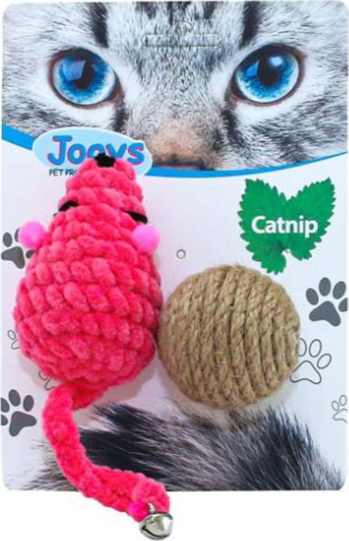 Catnipli Kadife Fare ve Hasır Top İkili Set Kedi Oyuncağı