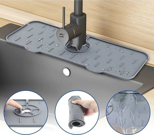 LEON LİFE Su Tutucu Musluk Matı Mutfak Ve Banyo Için Koruyucu Musluk Ve Lavabo Matı (Antrasit)