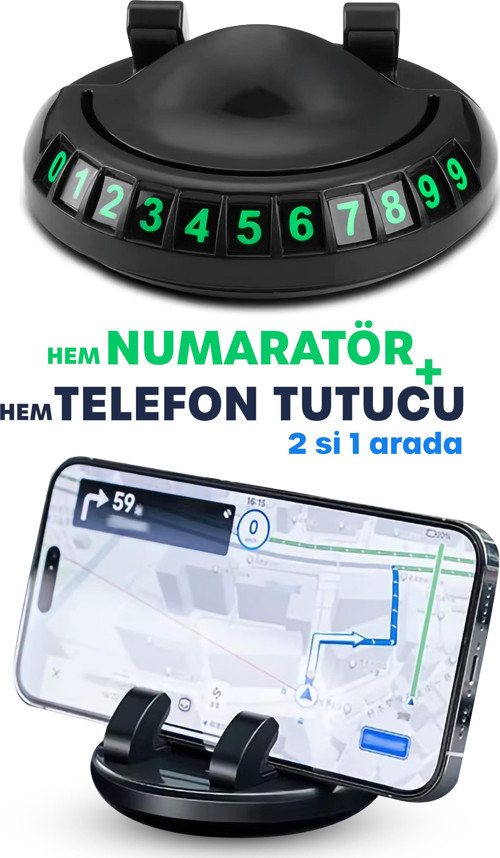 2 in 1 | Araç Park Telefon Numaratörü + Telefon Tutucu Parkmatik Araç Park Telefon Numarası Aparatı
