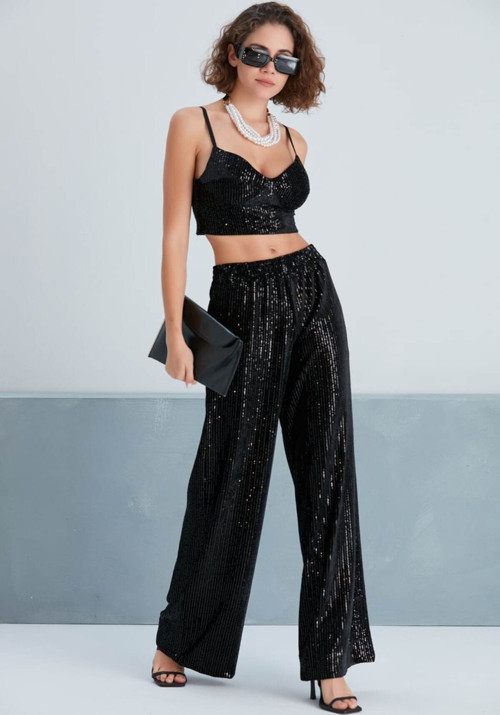 Siyah Pul Payet Büstiyer - Pantolon Alt Üst Takım 024