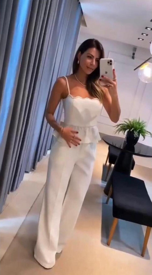 Teks Kadın Omuz Askılı Beli Büzgü Detay Bluz Ve Pantolon Takım