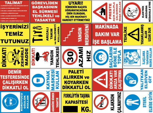 Atölye Fabrika İşyeri PVC İş Güvenliği Uyarı Levhası -25 Adet 25*35 Cm