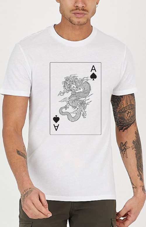 Yılan Poker Kağıt Baskılı Bisiklet Yaka Erkek Tişört