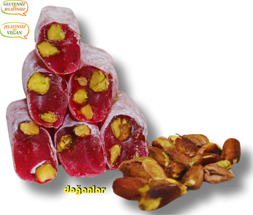 Fitil Lokum Narlı Antep Fıstıklı 500 Gr.Jelatinsiz -Gulutensiz-Vegan-Helal