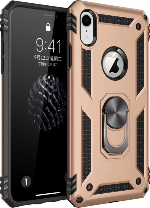 İphone Xr Kılıf Sofya Yüzüklü Silikon Kapak - Gold