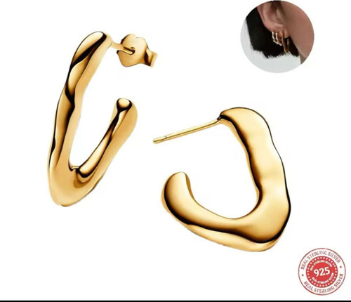 Gold Renk Gümüş Doğal V Şekilli Açık Halka Küpeler