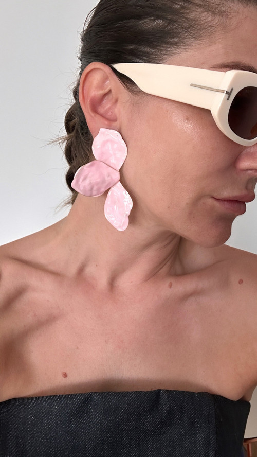 Pembe Çiçek Formlu Büyük Küpe - Zara İlhamlı”
