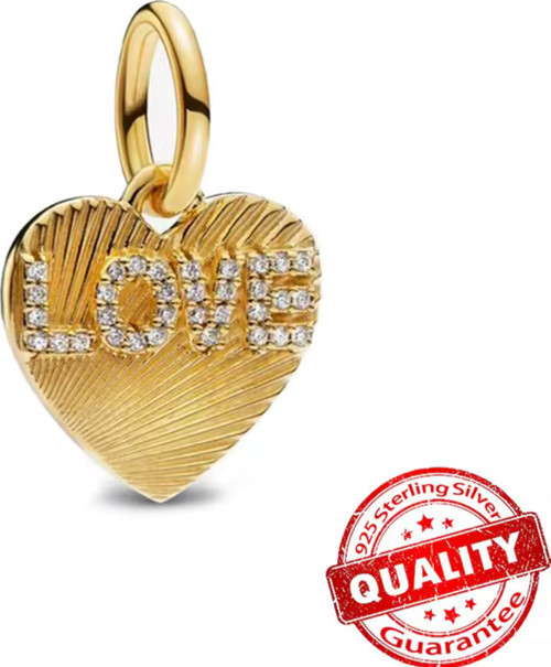 Gold Renk Love Yazılı Kalp Sallantılı 925 Ayar Charm