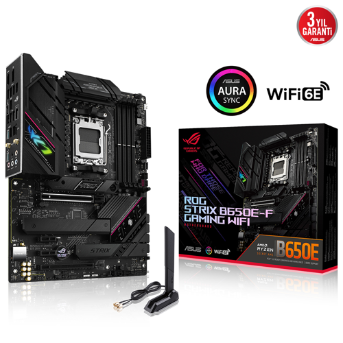 ROG STRIX B650E-F GAMING WIFI, 4xDDR5, 3x M2, HDMI, DP, 2xType-C, Wi-Fi 6E, Bluetooth v5.2, AMD Ryzen 7000 Serisi,
