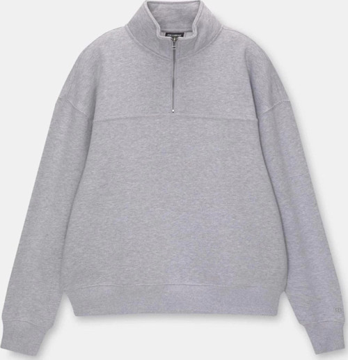 Oversize Yarım Farmuarlı Yakalı Basic SweatShirt - Gri