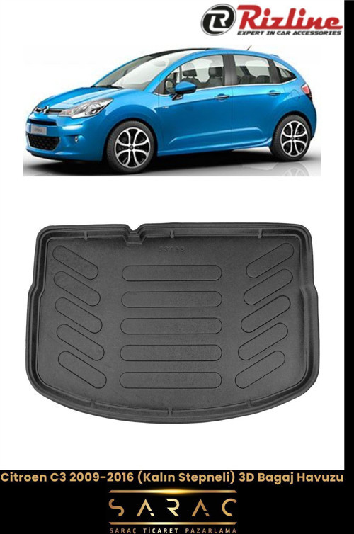 Citroen C3 2011 Model Kalın Stepneli 3D Bagaj Havuzu