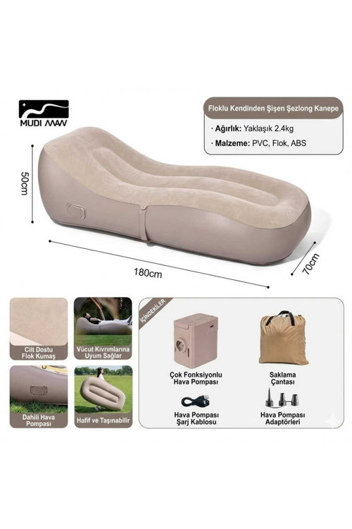 Majestyt - Otomatik şişen Şarjlı Kamp ve Plaj Yatagı