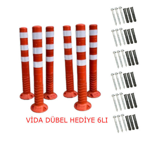 Esnek Otopark Dubası Plastik Yol Şerit Ayırıcı Trafik Dubası 75cm 6 Adet Reflektifli Delinatör