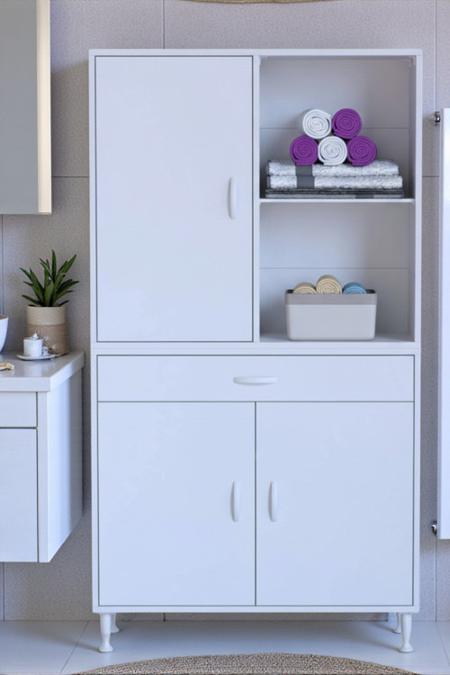 Vellum Beyaz Dolap 90x173x32,5 cm Ebatlarında Çok Fonksiyonlu 90 cm Genişlikte Banyo Dolabı
