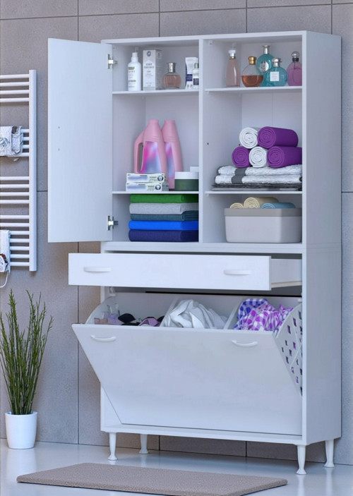 Mira Dolap 6 Bölme Çok Fonksiyonlu Banyo Dolabı 100 cm Beyaz Sepetli Dolap 100x171x32,5 cm Organizer