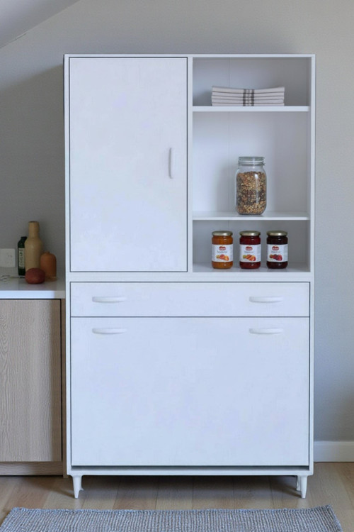 Mira Dolap 6 Bölme Çok Fonksiyonlu Banyo Dolabı 95 cm Beyaz Sepetli Dolap 95x171x32,5 cm Organizer