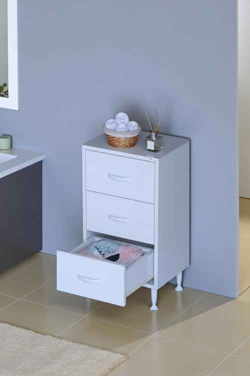 Seçer 3 Çekmeceli 35 cm Banyo ve Mutfak Dolabı Beyaz 35x75x32,5 cm Çok Amaçlı Organizer Dolap