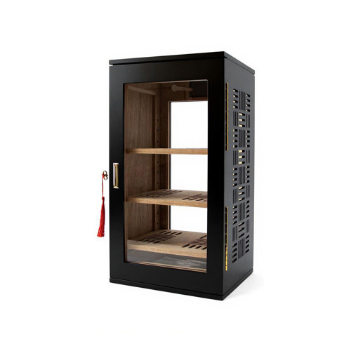Gold Tasarım 3 Raflı Puro Kutusu Humidor Mat Siyah 120's