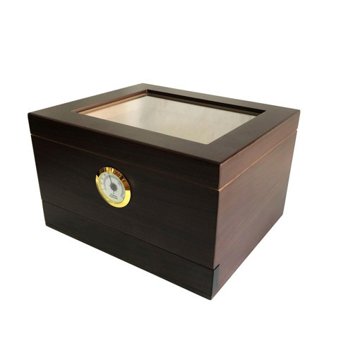 Cedar Camlı Çekmeceli Puro Kutusu Humidor Kahve 40s