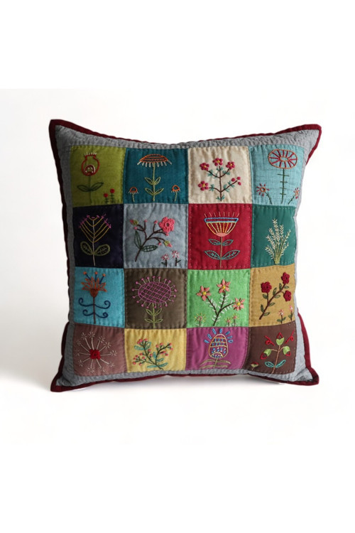 Patchwork El Yapımı Nakış İşlemeli Yastık