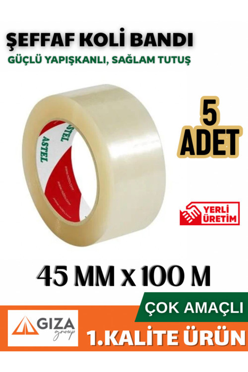 5 Adet Şeffaf Koli Bandı 45x100 Metre Güçlü Yapışkanlı