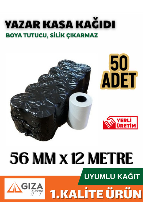 Yazar Kasa Pos Rulo 50 Adet Rulo Termal Fiş Yazıcı Kağıdı 56x12 Metre