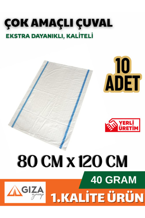 10 Adet - 80x120 Cm - Naylon Çuval - Sentetik Çuval - Saman Çuval - Moloz Çuvalı - Şeker Un Çuvalı