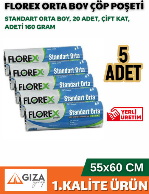 Standart Orta Boy ( 55x60 Cm ) Siyah Çöp Poşeti 5 Rulo 20*5=100 Adet