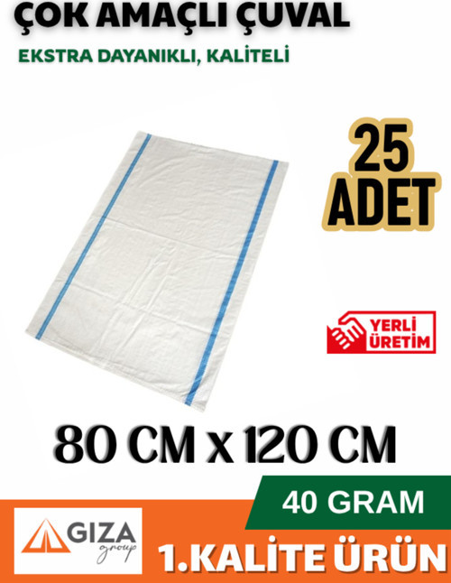 25 Adet - 80x120 Cm - Naylon Çuval - Sentetik Çuval - Saman Çuval - Moloz Çuvalı - Şeker Un Çuvalı