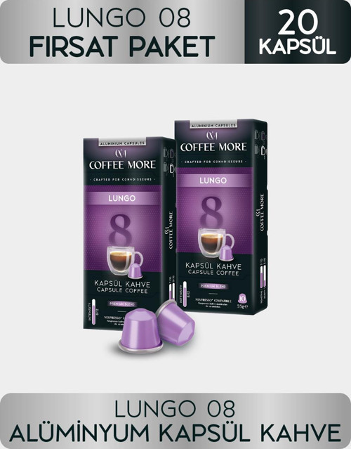 Coffee More 8 Lungo Kapsül Kahve 10 x 2 Paket ( 20 Adet ) Nespresso Uyumlu