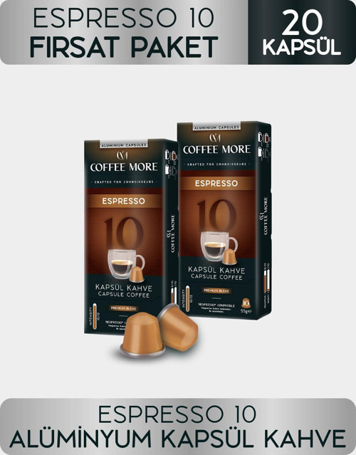 Coffee More 10 Espresso Kapsül Kahve 10 x 2 Paket ( 20 Adet ) Nespresso Uyumlu