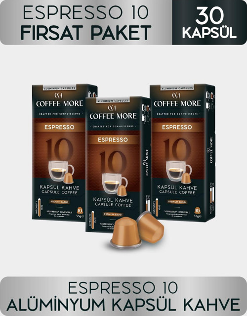 Coffee More 10 Espresso Kapsül Kahve 10 x 3 Paket ( 30 Adet ) Nespresso Uyumlu