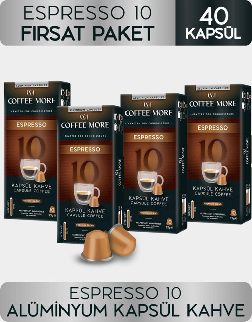 Coffee More 10 Espresso Kapsül Kahve 10 x 4 Paket ( 40 Adet ) Nespresso Uyumlu