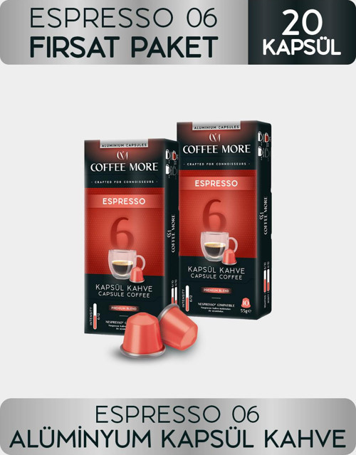 Coffee More 6 Espresso Kapsül Kahve 10 x 2 Paket ( 20 Adet ) Nespresso Uyumlu