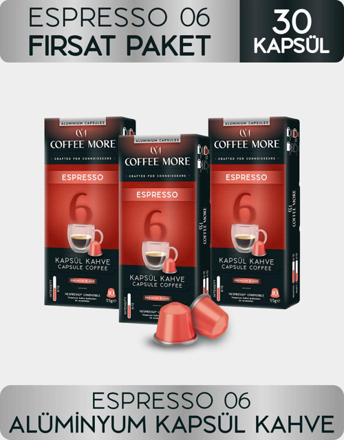 Coffee More 6 Espresso Kapsül Kahve 10 x 3 Paket ( 30 Adet ) Nespresso Uyumlu