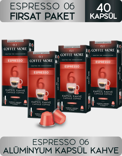 Coffee More 6 Espresso Kapsül Kahve 10 x 4 Paket ( 40 Adet ) Nespresso Uyumlu