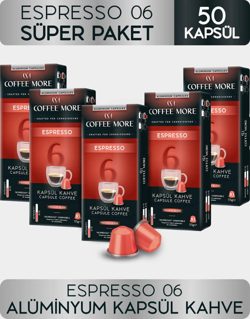 Coffee More 6 Espresso Kapsül Kahve 10 x 5 Paket ( 50 Adet ) Nespresso Uyumlu