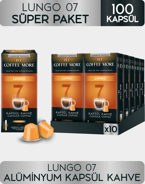 Coffee More 7 Lungo Kapsül Kahve 10 x 10 Paket ( 100 Adet ) Nespresso Uyumlu