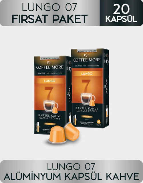 Coffee More 7 Lungo Kapsül Kahve 10 x 2 Paket ( 20 Adet ) Nespresso Uyumlu