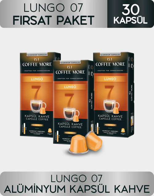 Coffee More 7 Lungo Kapsül Kahve 10 x 3 Paket ( 30 Adet ) Nespresso Uyumlu