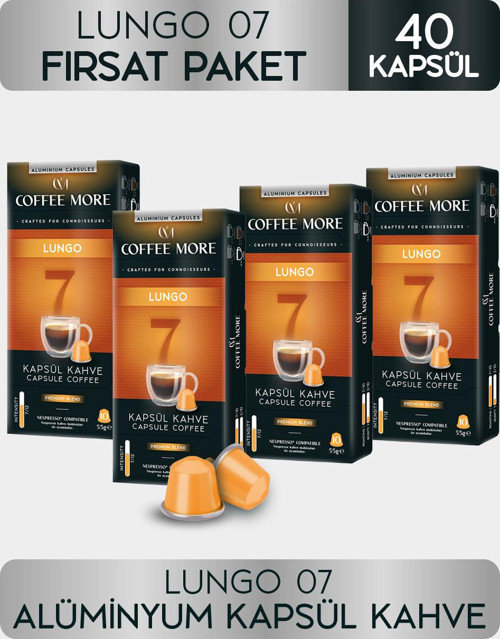 Coffee More 7 Lungo Kapsül Kahve 10 x 4 Paket ( 40 Adet ) Nespresso Uyumlu