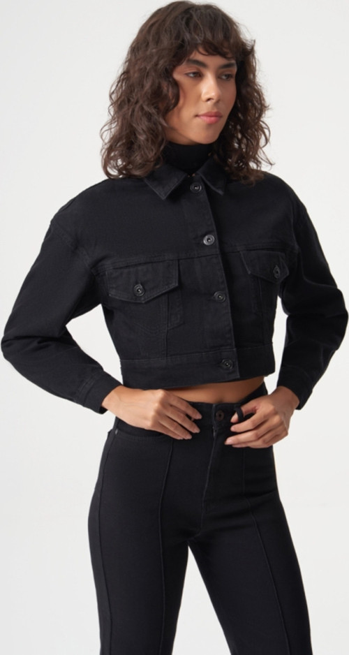 Siyah Crop Denim Ceket