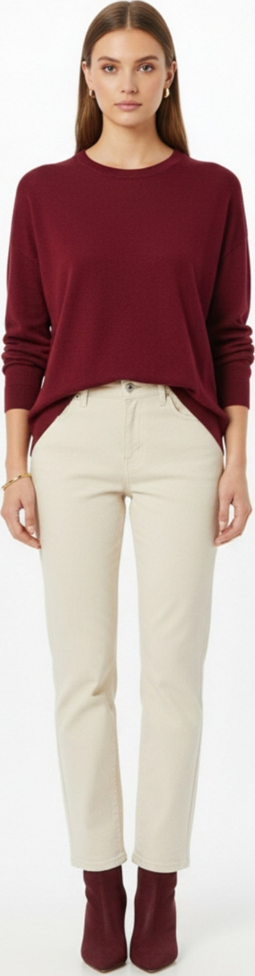 Ekstra Oversize Düşük Kol Basic Bordo İnce Triko Kazak