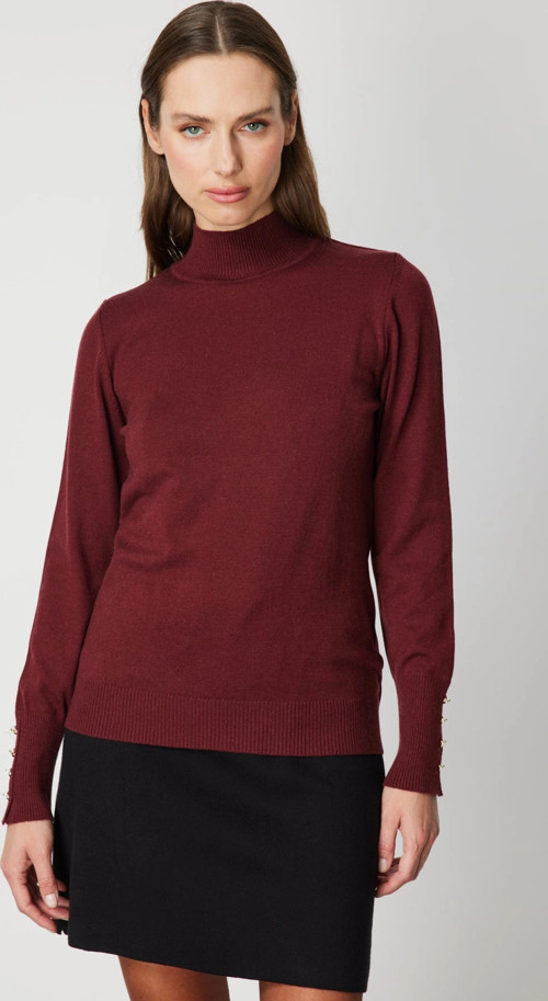 Kadın Dik Yaka Basic Bordo Kazak 63514
