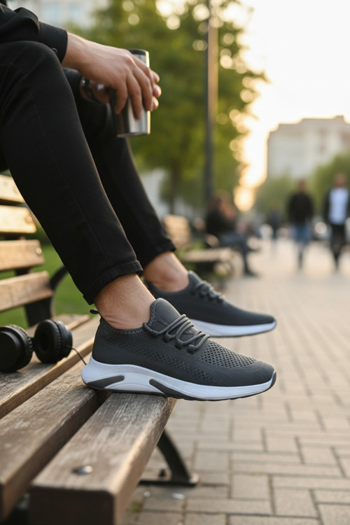Ortopedik Bağcıksız Görünümlü Örgülü Sneaker