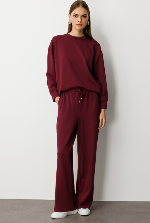 Beli Lastikli Yumuşak Dokulu Mürdüm Jogger Pantolon
